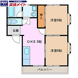ハイツ白子本町2号館 2DKの間取図画像