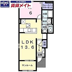 メイプルヴィラ1 1LDKの間取図画像