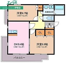 テージス 1階2DKの間取り