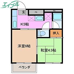 ヴィラ・ローズガーデン 2階2Kの間取り