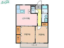 ソーレンサイド 1階2LDKの間取り
