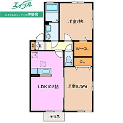 ハウスコートアケノ 1階2LDKの間取り