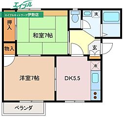 ジゼルB 2階2DKの間取り