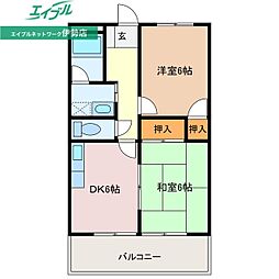 ＭＯＯＮ　ＲＩＶＥＲ　Ｂ棟 1階2DKの間取り