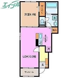 カーサ・アティラン　Ｂ 1階1LDKの間取り