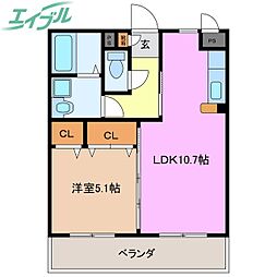マエストロ明和 3階1LDKの間取り