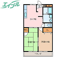 エクセレント山宝 1階2DKの間取り