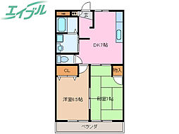 エクセレント山宝 2階2DKの間取り