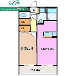 マエストロ斎宮 2階1LDKの間取り