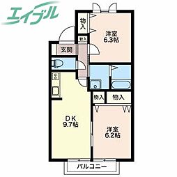 Ａｘｉｓ．Ｍ　Ａ 1階2DKの間取り