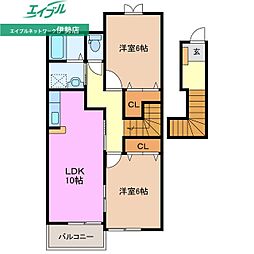 プレッソ 2階2LDKの間取り