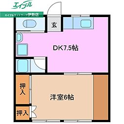 ツインビーテラス波切 1階1DKの間取り