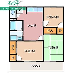 ハイライフ上田 2階3DKの間取り