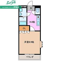 クレアコート 1階1Kの間取り