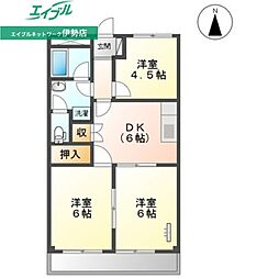 コーポロイヤル 2階3DKの間取り