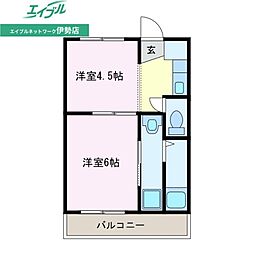 ヴィラナリー小俣 1号棟 2階2Kの間取り