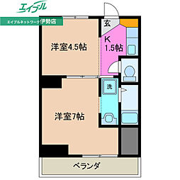 ヴィラナリー小俣2号棟 3階2Kの間取り