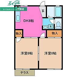 ネオハイツオークA 2DKの間取図画像