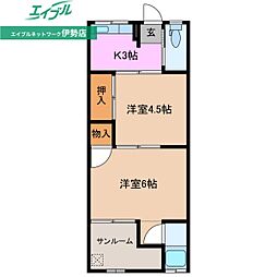 海香荘 2Kの間取図画像