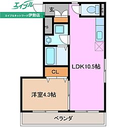 ハーフセブン宮後 1LDKの間取図画像