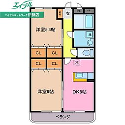 プレステージジン 2DKの間取図画像