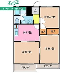 クローバーハイツ中川 3Kの間取図画像