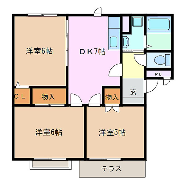 ニューウェーブ　B棟 1A｜三重県津市藤方(賃貸アパート3DK・1階・56.11㎡)の写真 その2