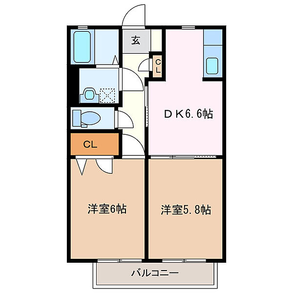 コンフォールシャンブル　Ｂ 202｜三重県松阪市川井町(賃貸アパート2DK・2階・44.33㎡)の写真 その2