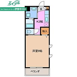 アンジュール川方 1階1Kの間取り