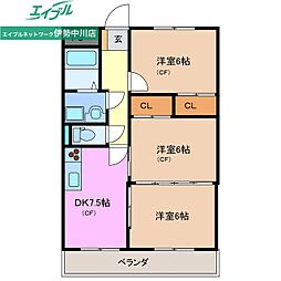 ラフィネ・ドミール 2階3DKの間取り