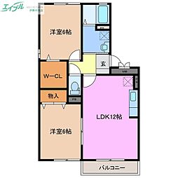 ロイヤルガーデン　Ｂ 1階2LDKの間取り