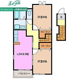 シュープリームA 2LDKの間取図画像