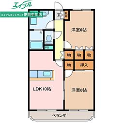 エスポワールＭ 3階2LDKの間取り