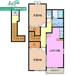 ポラリス　Ａ棟 2階2LDKの間取り