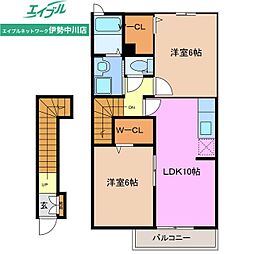 アイファインＥ 2階2LDKの間取り