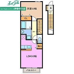 バーミィＫ　Ｂ棟 2階1LDKの間取り