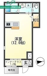 ユニヴェール 1階ワンルームの間取り