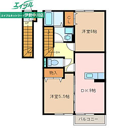 サンライズヒルズ　Ｃ棟 2階2DKの間取り