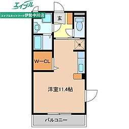 シエテ久居元町レジデンス 3階ワンルームの間取り