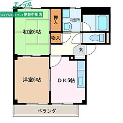 やけのヒルズ 1階2DKの間取り