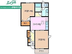 グラン・トゥールB 2DKの間取図画像