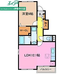 スカイブルー 1LDKの間取図画像