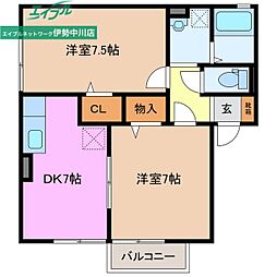 シャインアークC 2DKの間取図画像