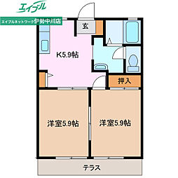 フレグランス相川A 2Kの間取図画像