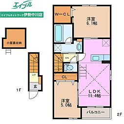サウスビスタ1 2LDKの間取図画像
