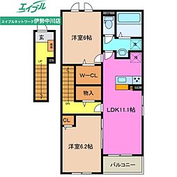 グリュックハイムB 2LDKの間取図画像
