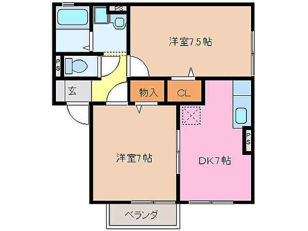 Ｓｈｉｎｅ ａｒｋ　Ｂ 201｜三重県松阪市甚目町(賃貸アパート2DK・2階・48.99㎡)の写真 その2