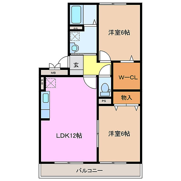 ロイヤルガーデン　Ｂ 301｜三重県松阪市嬉野中川新町４丁目(賃貸アパート2LDK・3階・56.30㎡)の写真 その2