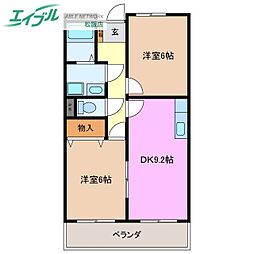 ヴァンベール 2階2DKの間取り