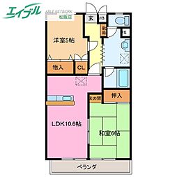 ハイム中川II 1階2LDKの間取り